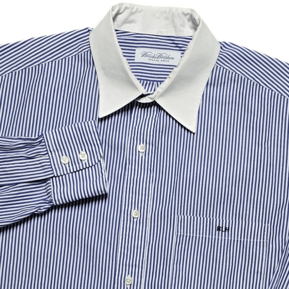 Brooks Brothers Special Order Dress Shirt Mens M Blue Stripe Contrast Collar